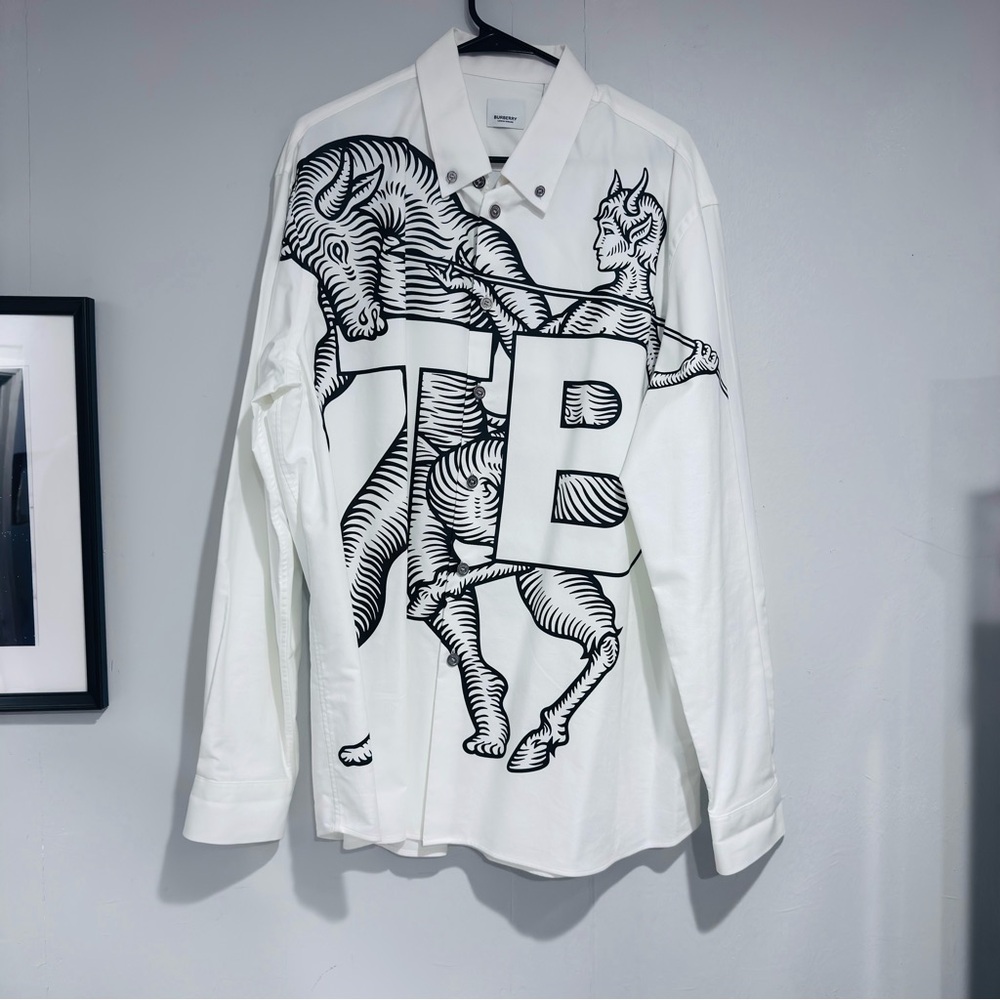 Burberry White Mythical Alphabet Exploded 'TB' Motif Shirt